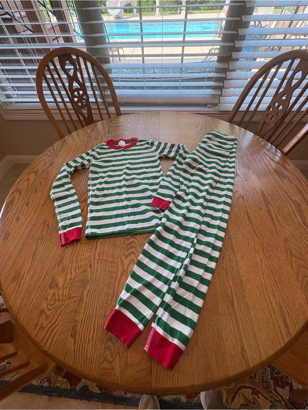 Hanna Andersson Pajamas PJ’s Boys 150 US 12 Green White Striped Long John Set